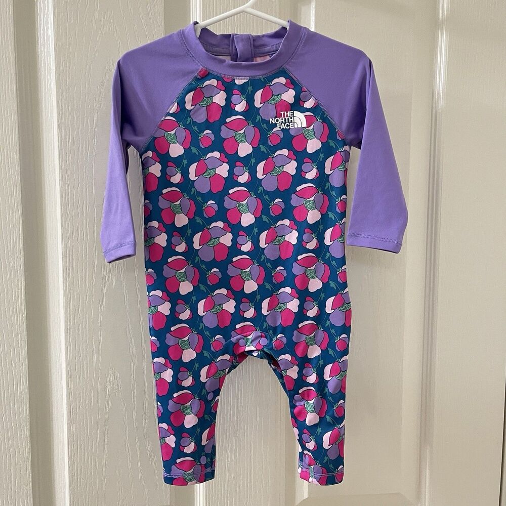 The North Face Sun One-Piece Rashguard Swimsuit UPF 40+ Floral Purple 3-6 Months